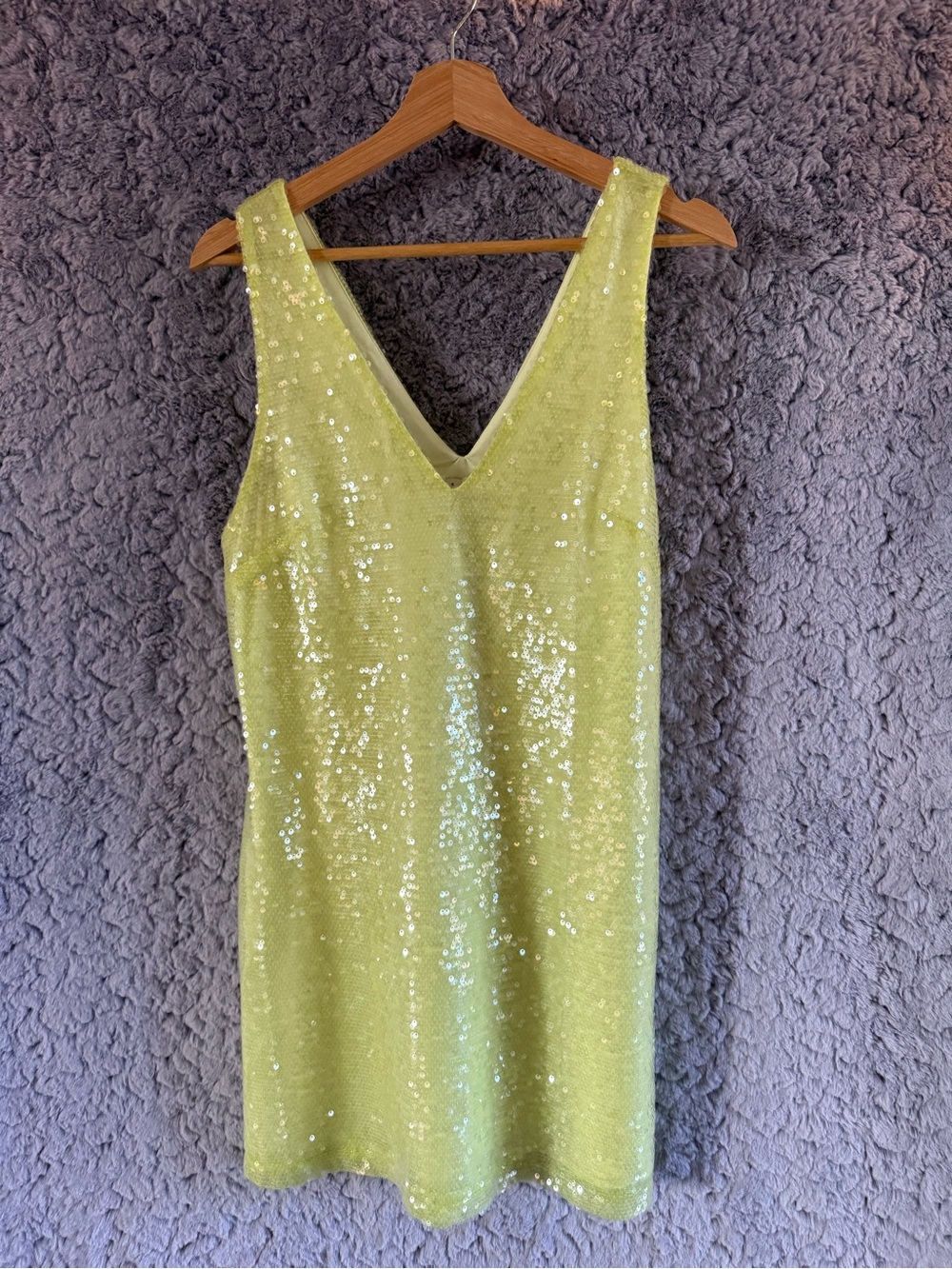 A New Day | Sequin V-Neck Shift Dress in Neon Yellow | S | NWT